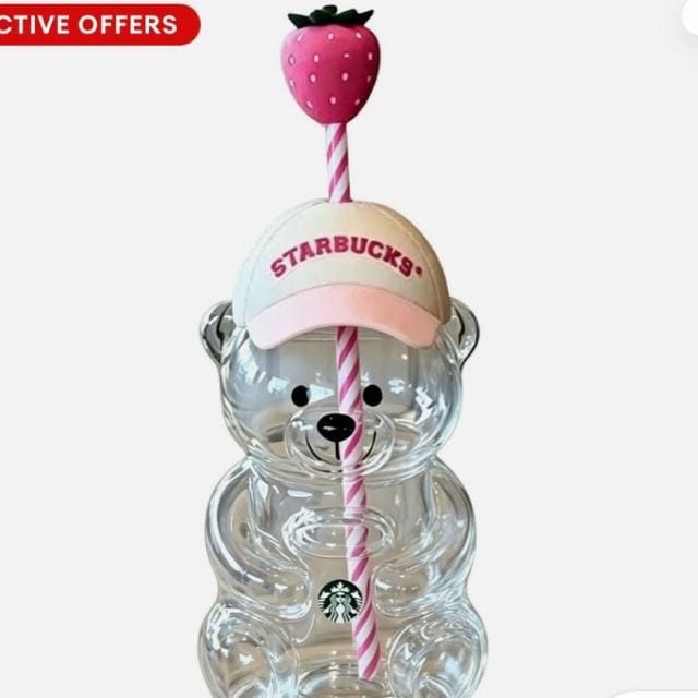Bear Shape Glass Tumbler with Strawberry Lid & Straw – Cute Reusable Drinking Cup