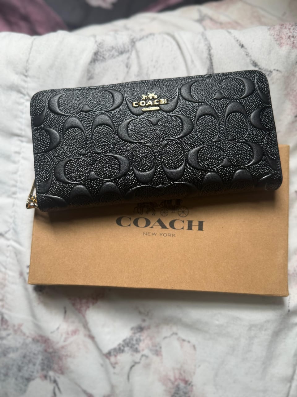 Coach Signature Leather Zip-Around Wallet – Black Designer Purse