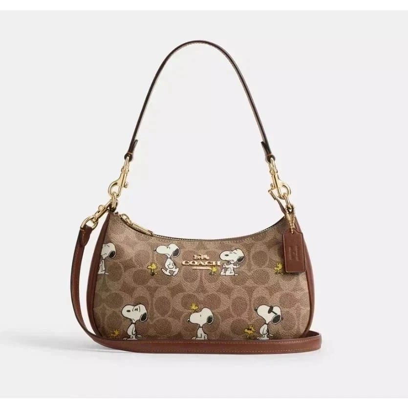Coach x Peanuts Snoopy Signature Canvas Shoulder & Crossbody Bag – Brown
