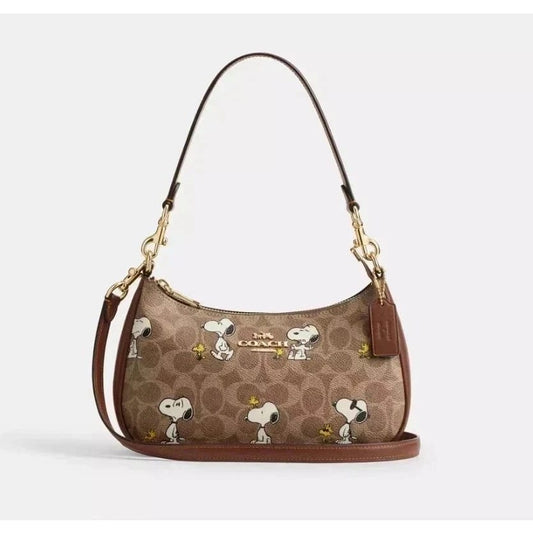 Coach x Peanuts Snoopy Signature Canvas Shoulder & Crossbody Bag – Brown